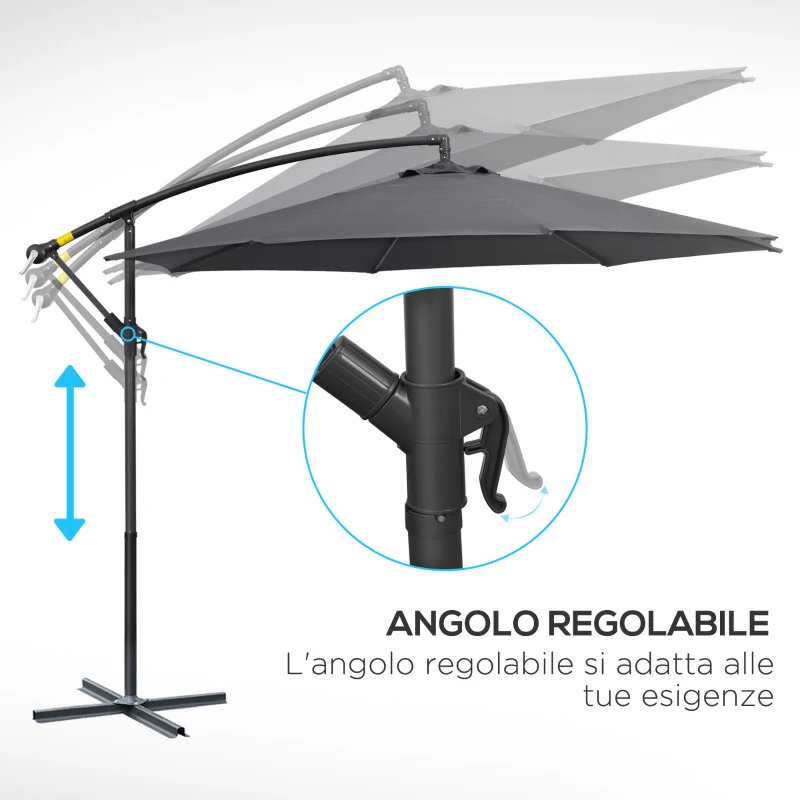 Outsunny Ombrellone da Giardino 3x2.5 m a Braccio e Inclinabile con Manovella, in Acciaio e Poliestere Grigio