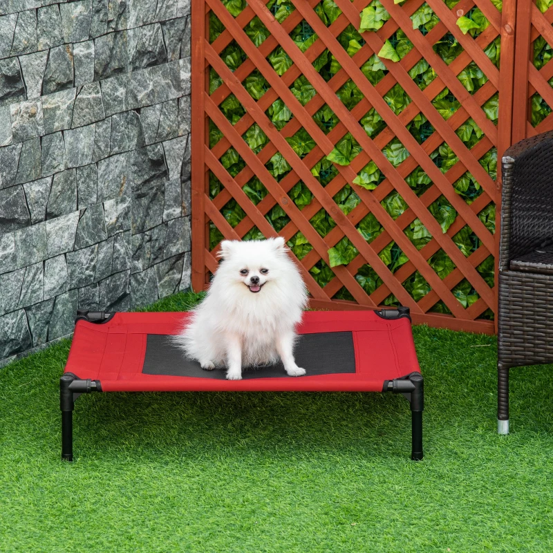PawHut Lit surélevé pour chiens chats animaux de compagnie tissu oxford textilène micro-perforé 76 x 61 x 18 cm rouge et noir