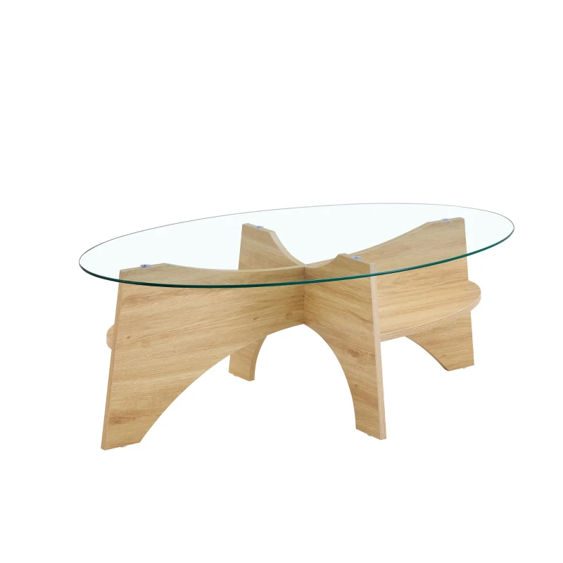 Table basse ronde en verre, design moderne, patins antidérapants, 104.9x60x35.6 cm, Couleur naturelle