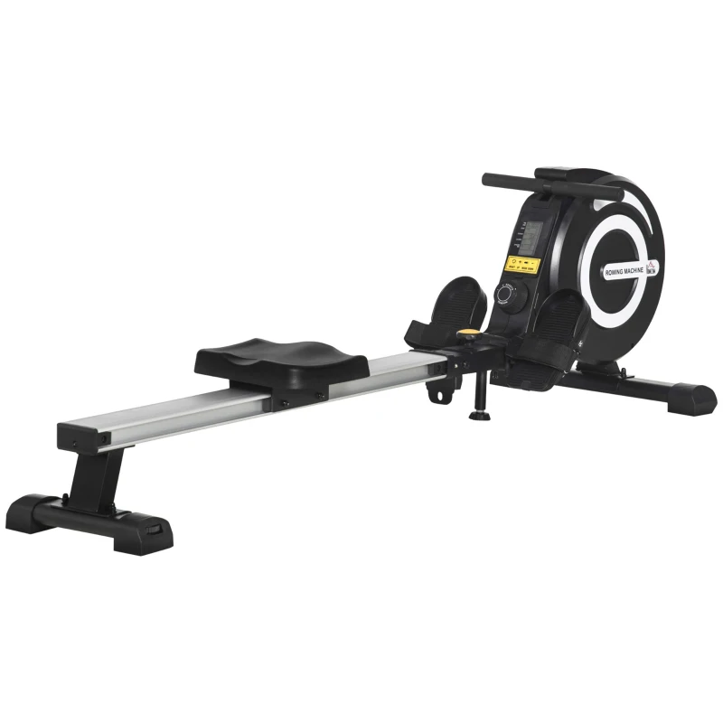 HOMCOM Rameur d'appartement Pliable freinage magnétique - Silencieux - 8 Niveaux de résistance magnétique - Glissière en Aluminium - écran LCD Multifonction - Acier alu. ABS Noir Argent