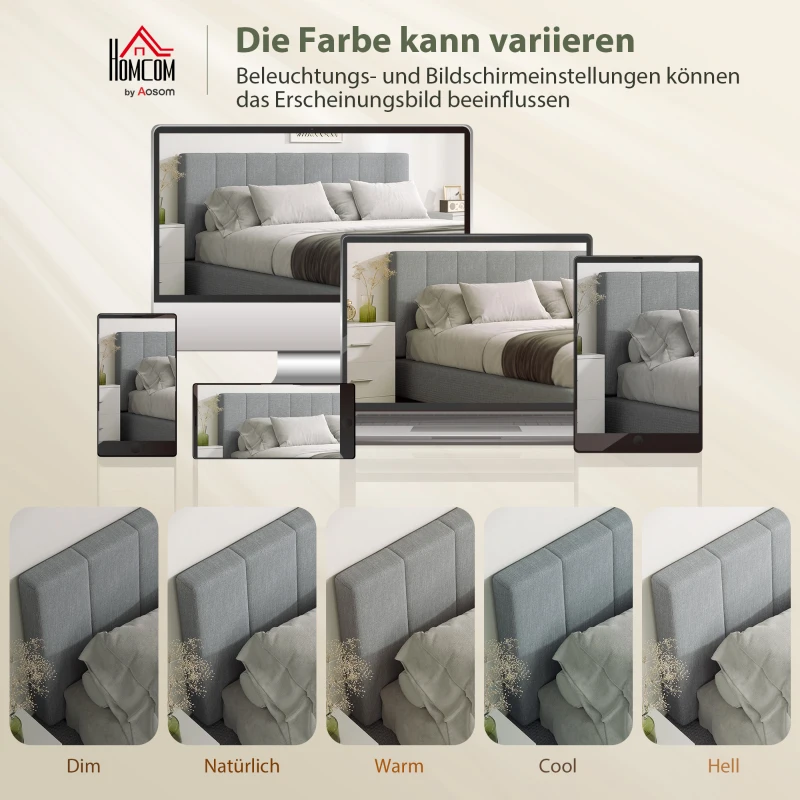 HOMCOM Hoofdeinde 3-voudig in hoogte verstelbaar, gestoffeerd hoofdeinde met metalen poten, linnenlook voor slaapkamer 160x10x106/116/126 cm Grijs