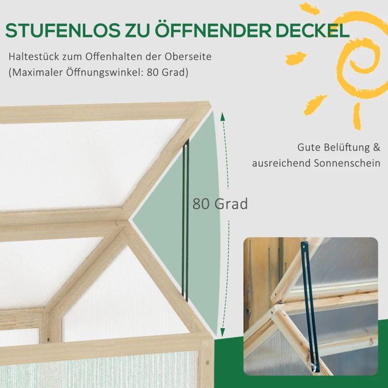 Outsunny Mini-broeikas, Compacte plantenkas van hout, Polycarbonaat platen, Ventilatieopening, 90L x 52B x 49,5H cm, Natuur(m-5)