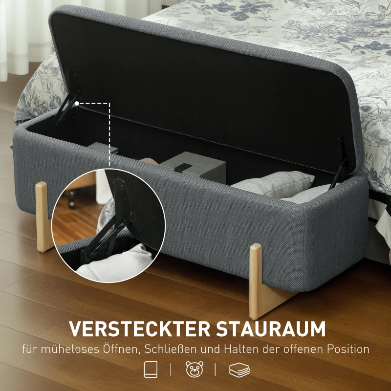 HOMCOM Hocker met opbergruimte, Opbergbank met schuimrubber bekleding, Linnenlook, 111 x 44 x 44,5 cm, Donkergrijs(m-4)
