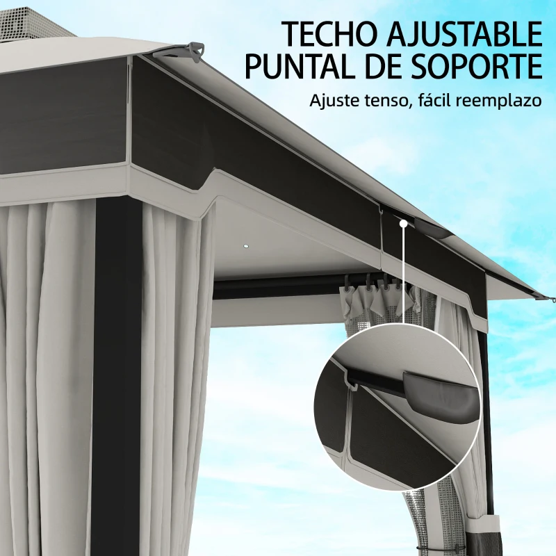 Outsunny Carpa para Jardín con Techo Doble Cenador con 4 Paredes y Mosquitera para Exterior Terraza 360x300x279 cm Gris Claro