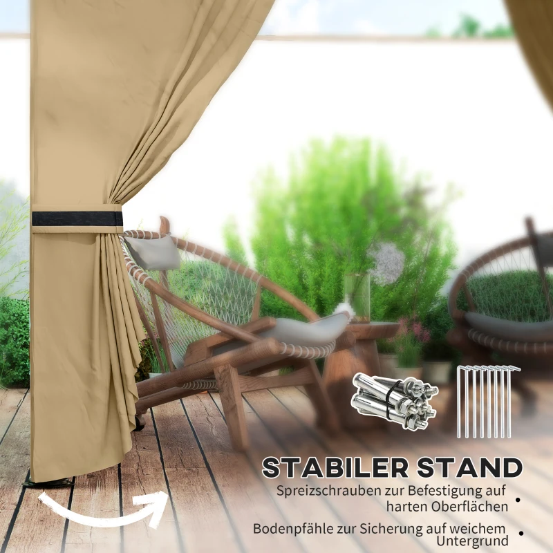 Outsunny 3,4 x 3,4 m tuinpaviljoen, biertent met ventilatiedak, boogramen, stalen frame, Beige