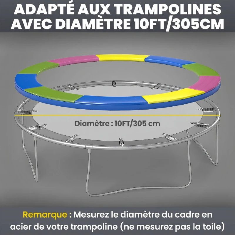 SPORTNOW Coussin de protection trampoline 305cm avec cordon élastique résistant aux intempéries et UV anti-déchirure, multicolore