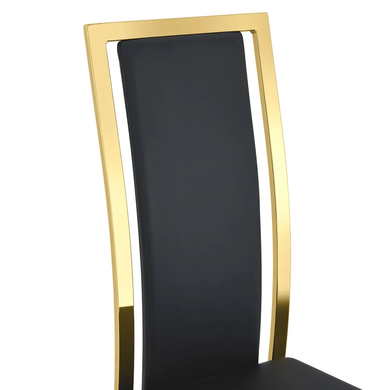 Chaise de salle à manger minimaliste européenne, bordure dorée 3D et dossier haut ergonomique, 44x42.7x109 cm, Noir+Doré