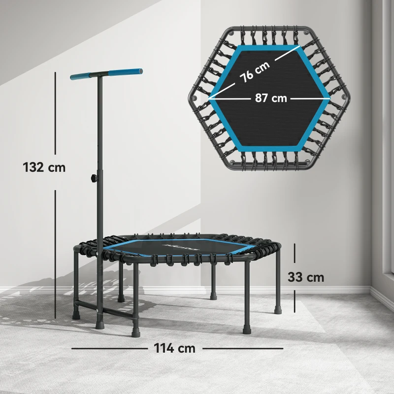 SPORTNOW Trampolín de Fitness 114x114x132 cm con Mango Ajustable de 3 Niveles y Marco de Acero Azul