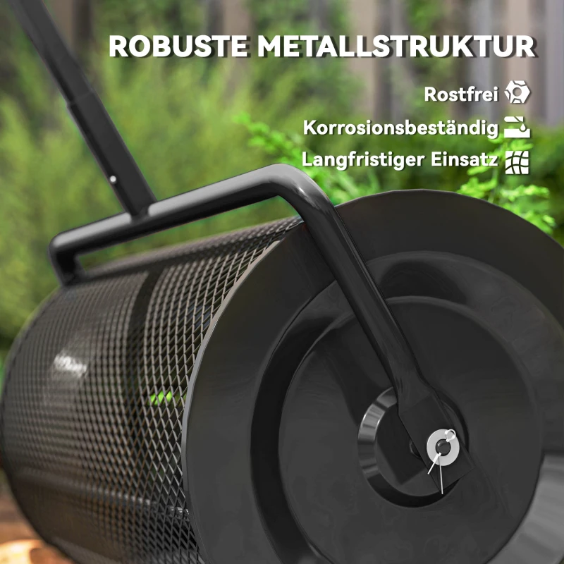 Outsunny Compostverspreider 75L 61x40cm voor Gazon en Tuin met T-Handgreep Metaal Zwart