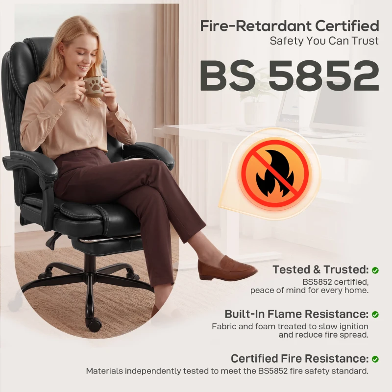 HOMCOM Executive Home Office Chair Reclining Function Footrest Computer Desk Chair High Back, Black
