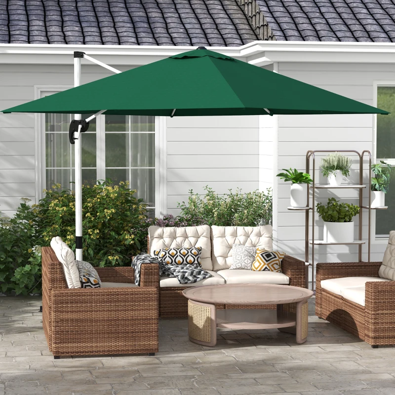 Outsunny Square Cantilever Garden Parasol, with Five-Position Canopy - Green