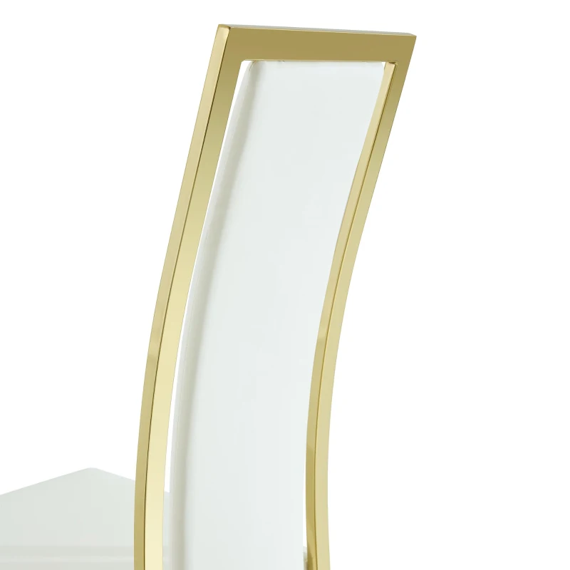 Chaise de salle à manger minimaliste européenne, bordure dorée 3D et dossier haut ergonomique, 44x42.7x109 cm, Blanc+Doré