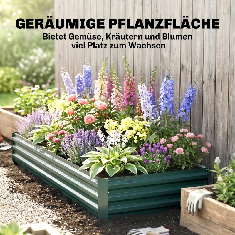Outsunny Stalen verhoogde plantenbak, open bodem, eenvoudige montage, 95L x 90,5B x 29,8H cm, Groen