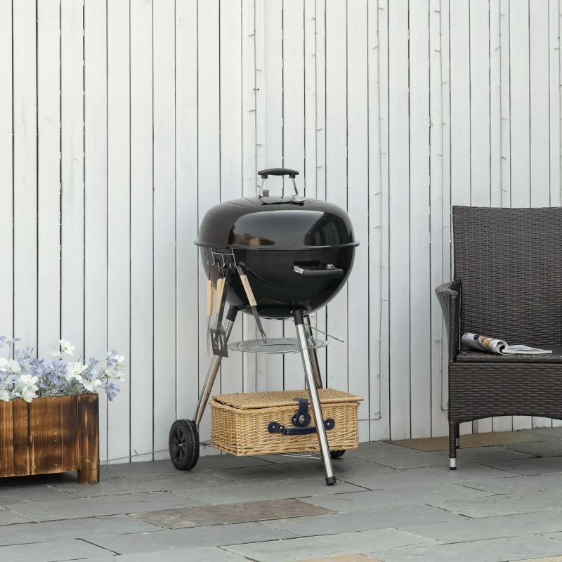 Outsunny Portable Kettle Charcoal Grill - Black