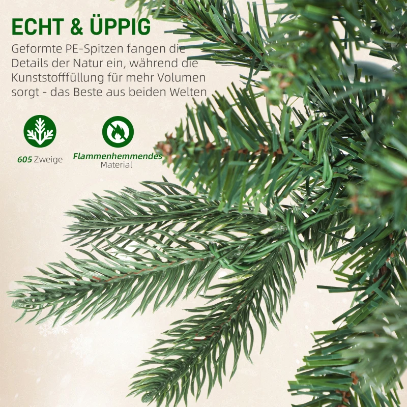 HOMCOM Kunstkerstboom 180 cm kerstboom met 605 dichte takken, 200 warmwitte LEDs Indoor(m-6)