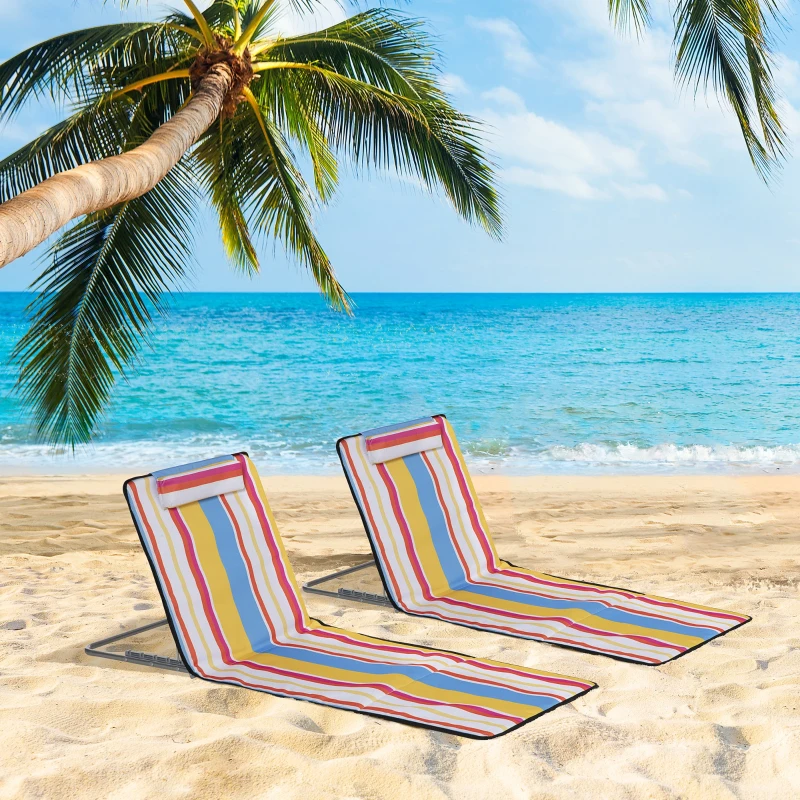 Outsunny 2-Delige Set Strandmat, Verstelbaar, Opvouwbaar, 124L x 53B x 37-50H cm, Meerkleurig