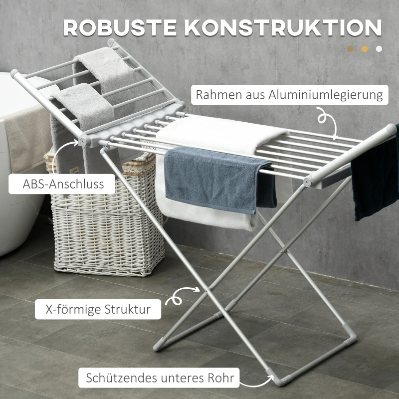 HOMCOM Droogrek met Verwarming, 45-55 ℃, Opvouwbaar, 144L x 53B x 96H cm(m-7)