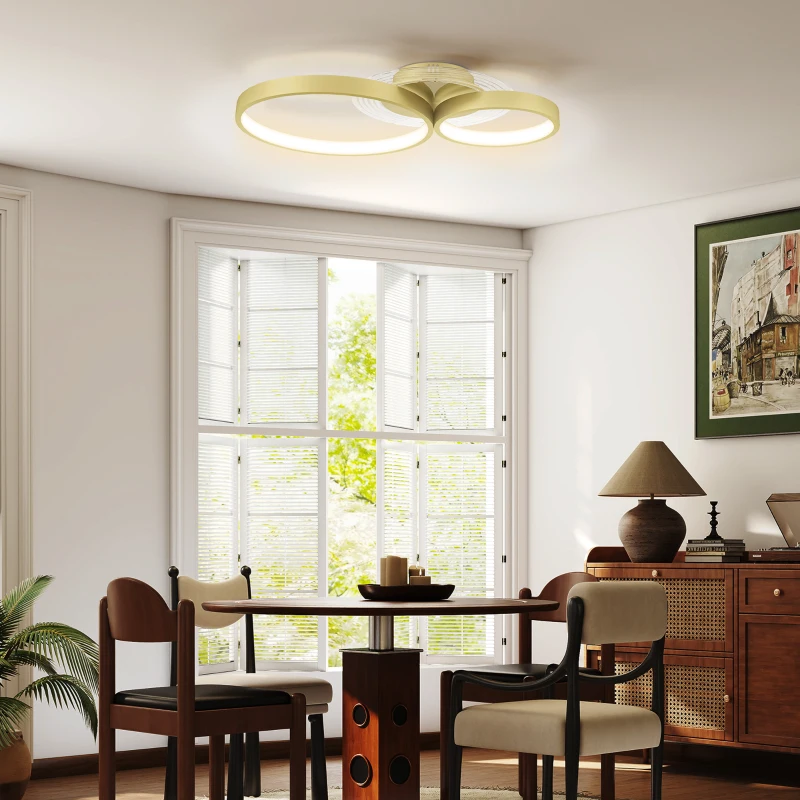 HOMCOM Lámpara de Techo LED 40W 3000 K/4000 K/6500 K para Dormitorio Salón Cocina Comedor Dorado