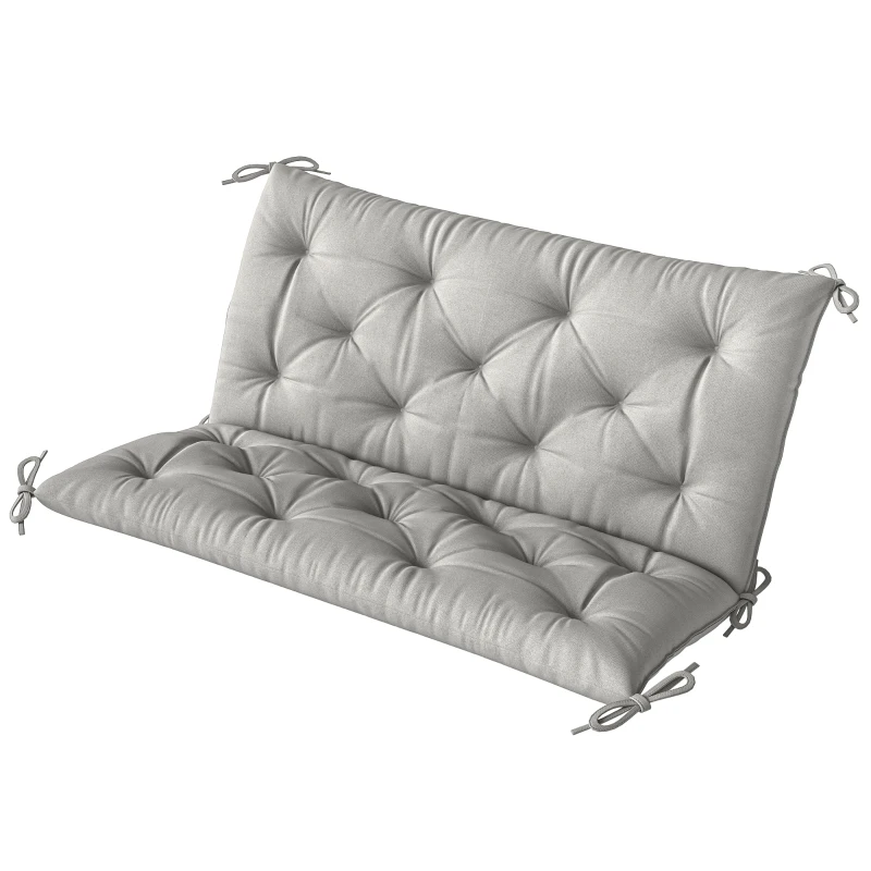 Outsunny 2 Seater Bench Pad, Garden Chair Cushion with Back and Ties for Indoor and Outdoor Use, 98 x 100 cm, Light Grey