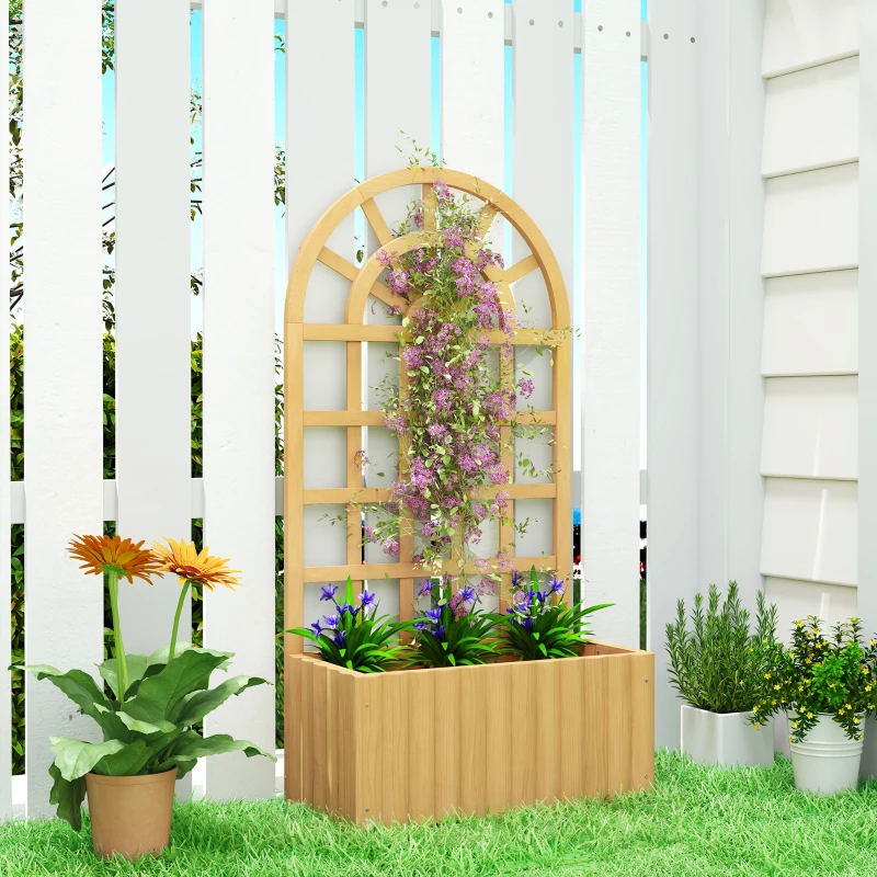 Outsunny Floreira com Treliça de Madeira para Plantas Trepadeiras com Orifícios de Drenagem Floreira Elevada 60x30x120 cm Madeira