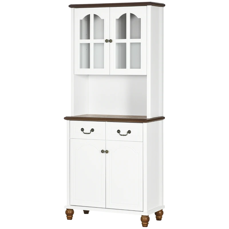 HOMCOM Kast voor in de keuken, buffet, 2 laden, 2 kastvakken, klassiek ontwerp, wit + donkerbruin, 76 x 38 x 182 cm