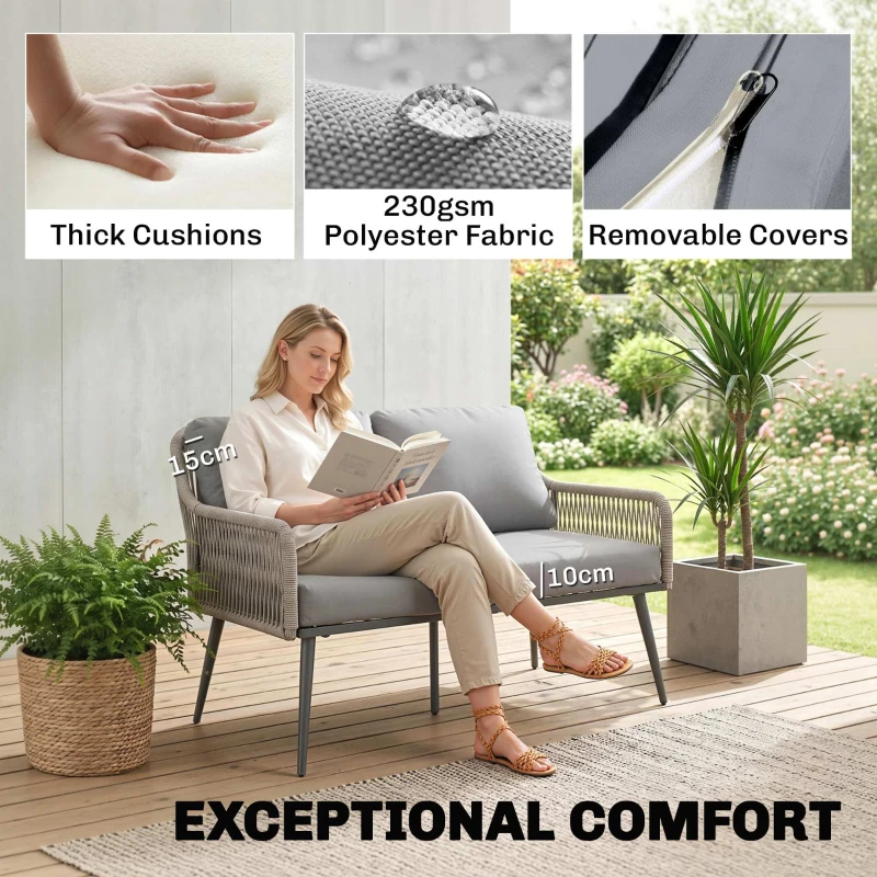 Outsunny Rattan Garden Furniture Set, 4 Piece Outdoor Patio Furniture with Tempered Glass Table and Chairs, Indoor Balcony Conservatory Set