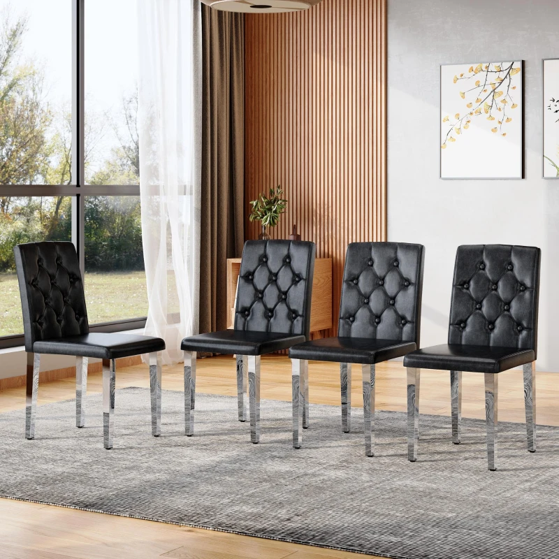 Lot de 4 chaises de salle à manger, style luxe européen, patins antidérapants et silencieux, 42x46x89 cm, Noir+Argent