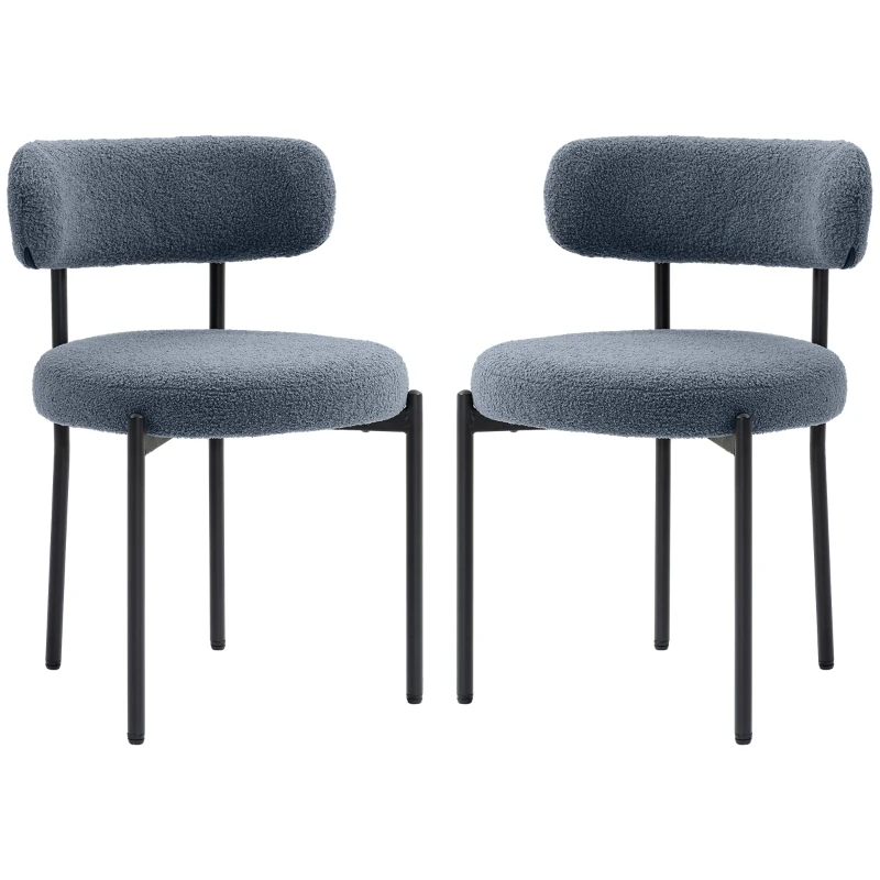 HOMCOM Set van 2 eetkamerstoelen, fleece-bekleding, stoelen met gestoffeerde zitting, metalen poten, grijs