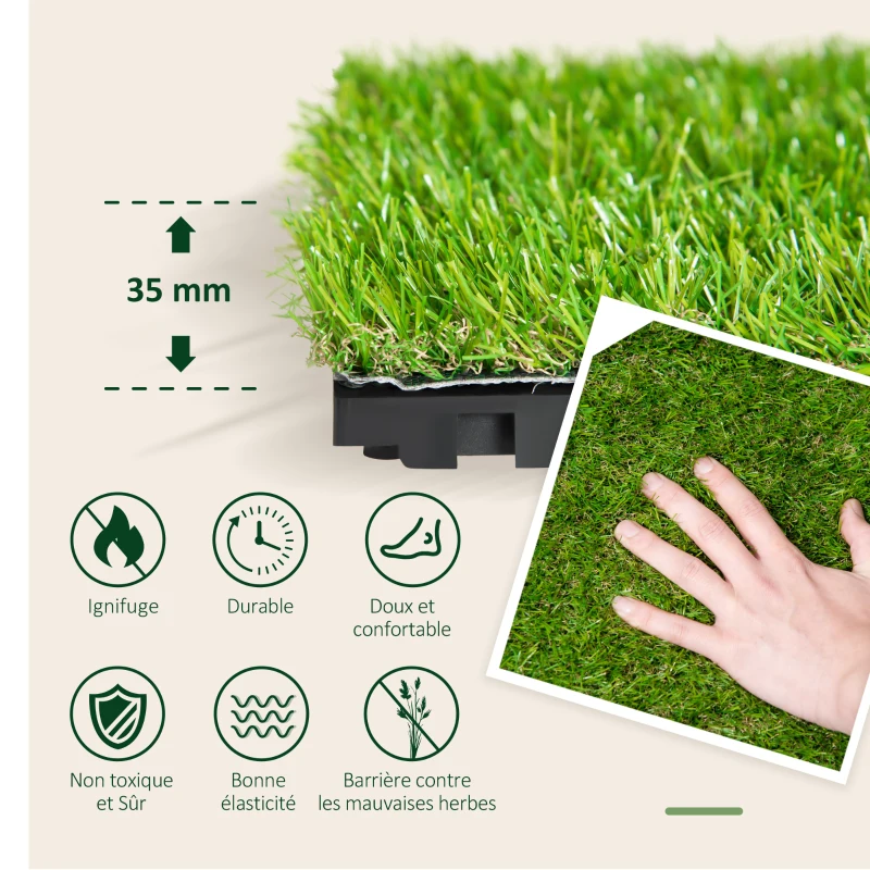 HOMCOM Gazon synthétique Artificiel Set de 10 Dalles Carreaux 30 x 30 cm épaisseur Confort 3,5 cm à emboîter Vert
