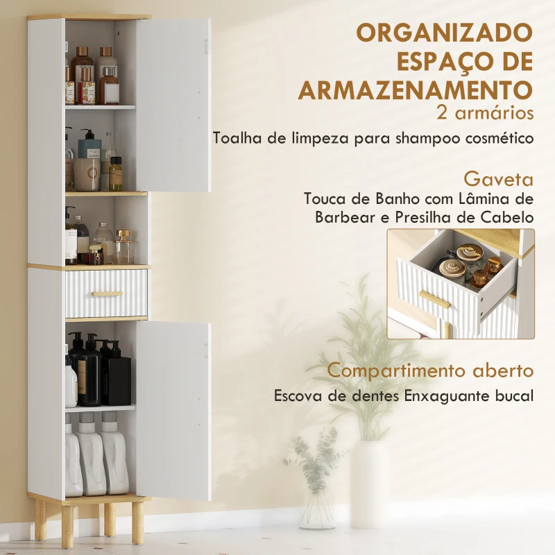HOMCOM Coluna Estreita para Casa de Banho com Prateleiras Ajustáveis, Gaveta e Compartimento Aberto, 31,5x29,7x171,5 cm, Branco