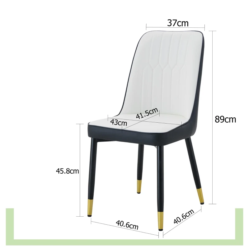 Lot de 2 chaises de salle à manger modernes, assise rembourrée, embouts antidérapants, 43x41.5x89 cm, Blanc+Noir