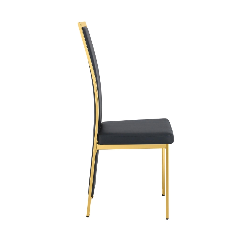 Chaise de salle à manger minimaliste européenne, bordure dorée 3D et dossier haut ergonomique, 44x42.7x109 cm, Noir+Doré