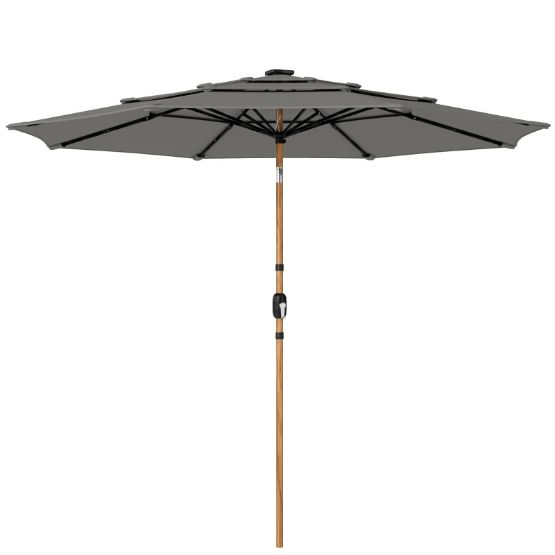 Outsunny Garden Parasol, Parasol Umbrella with 3-tier Roof, Crank Handle, Tilt Function, Polyester Canopy, Grey