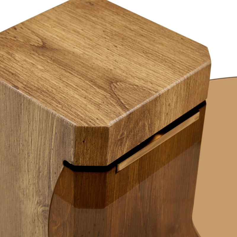 Ensemble 2 tables basses rondes, design 2 niveaux modulable, pieds en L renforcés, 61x61x30 cm, Couleur naturelle