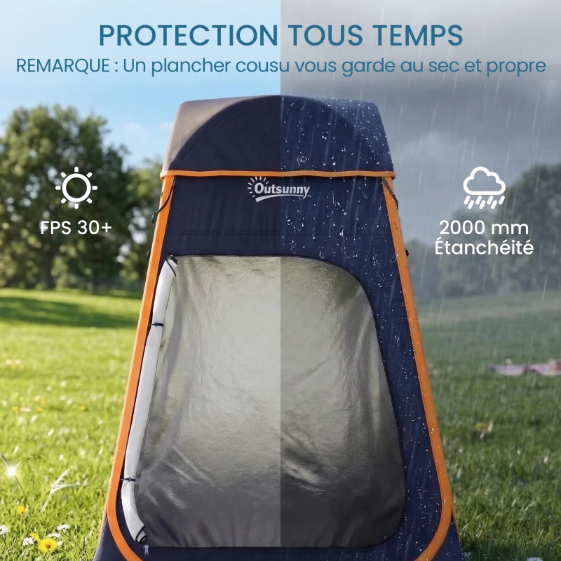 Outsunny Tente de douche portable Pop Up Toilette tente de camping Pliable Toit Amovible Poche Sac 152 x 152 x 200 cm bleu foncé