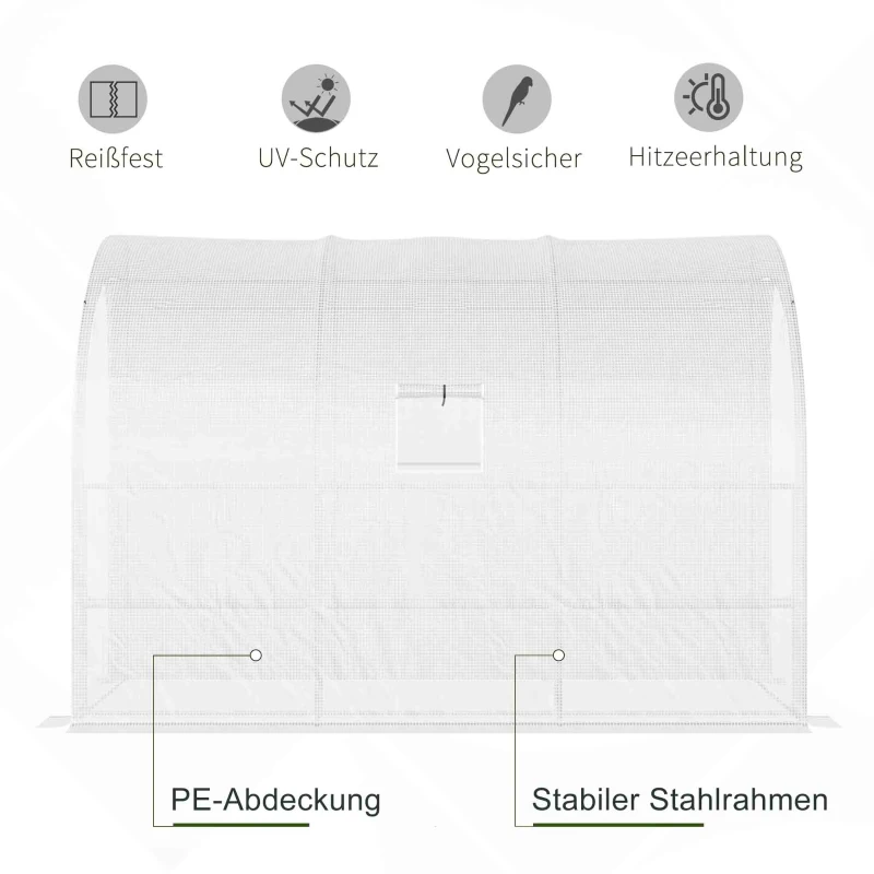 Outsunny Kas, tuinkas met kunststofhoes, UV-bestendig, 3 niveaus, ritssluitende deuren, Wit