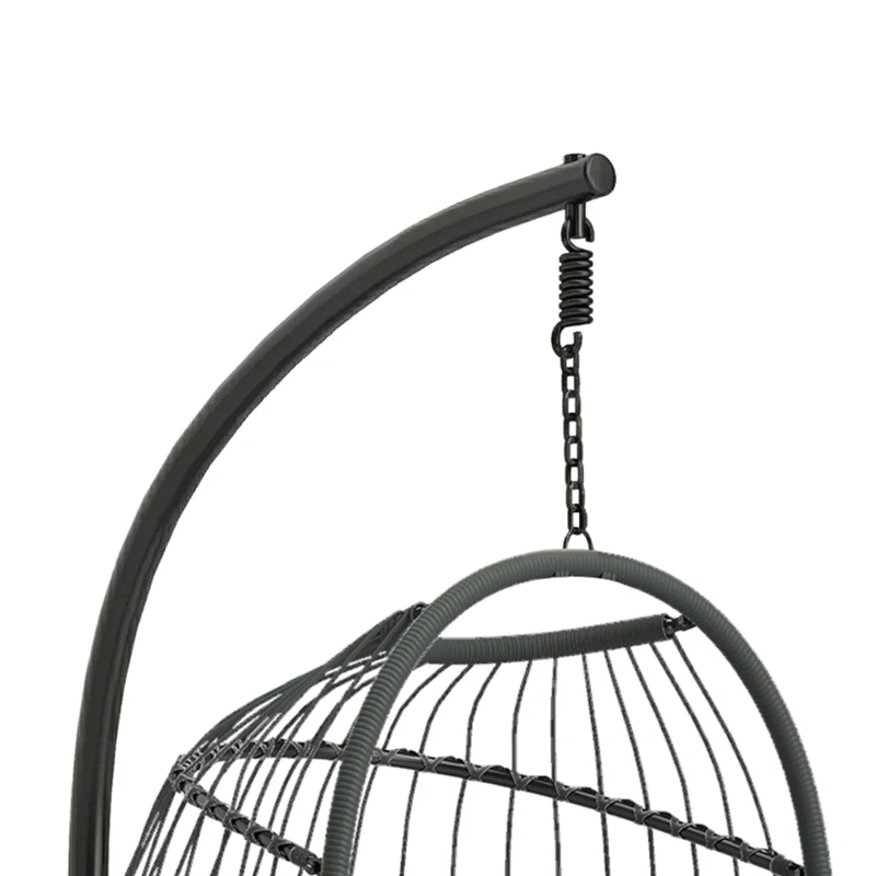 Outsunny Hanging Egg Chair, Indoor Outdoor Hammock Swing Chair with Stand, Safety Strap, Foldable Basket, Dark/Light Grey