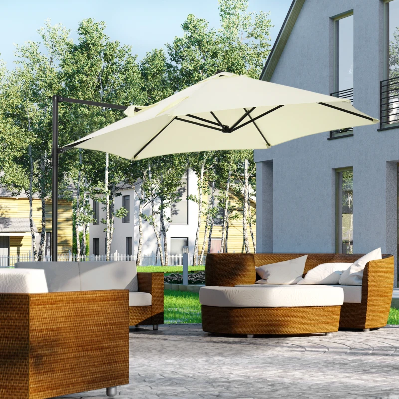 Outsunny Ombrellone da Giardino a Sbalzo 2.6x2.5 m con Rotazione a 360° e Manovella, Beige