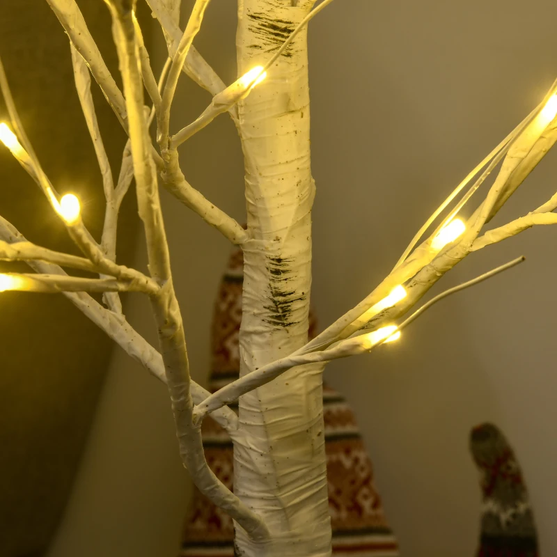 HOMCOM Kunstboom, Kunstberk met LED-Verlichting, Warmwit, Realistische, Witte Bast, 17L x 17B x 120H cm(m-9)