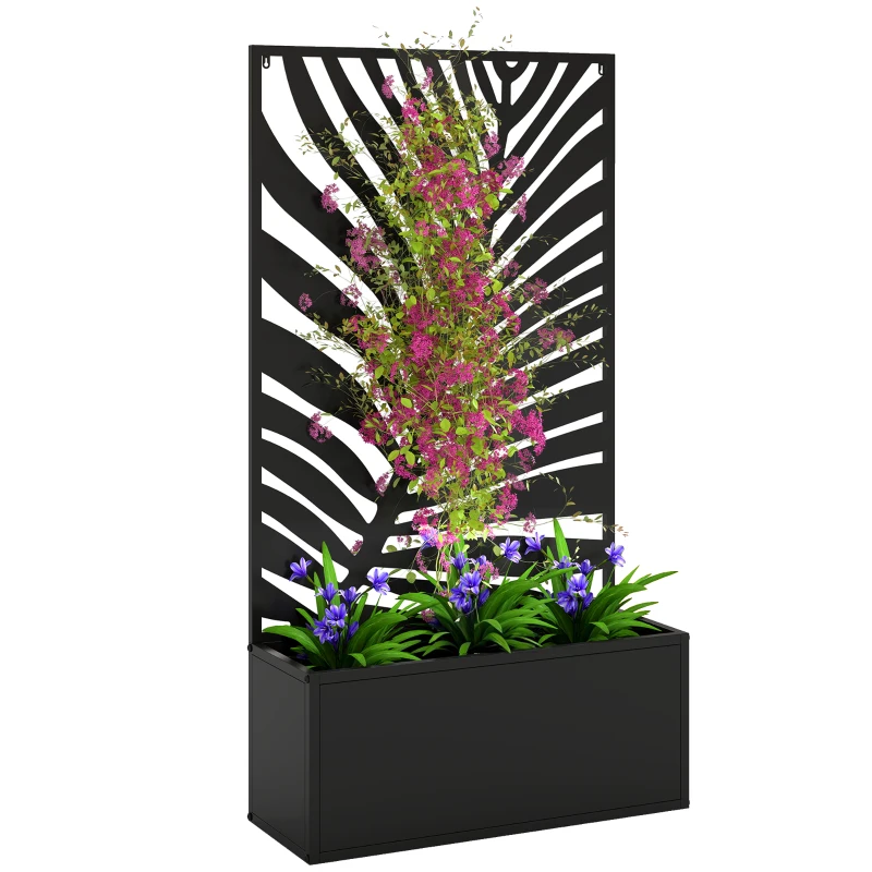 Outsunny verhoogde plantenbak met scherm, bloembak van metaal, tuinklimrek 61 x 23 x 113 cm