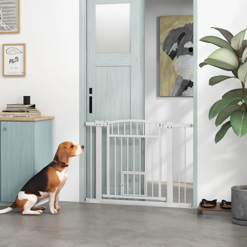 PawHut Barrière de sécurité chien système de double verrouillage montage par pression ou perçage largeur 76-104 cm blanc