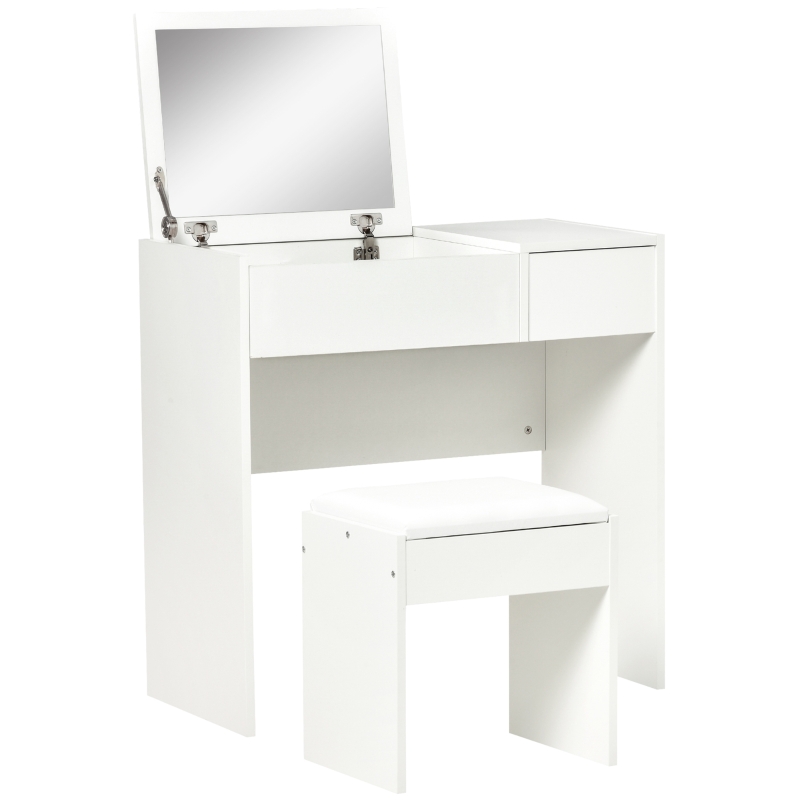 HOMCOM Make-uptafel met kruk toilettafel kaptafel inklapbare spiegel wit