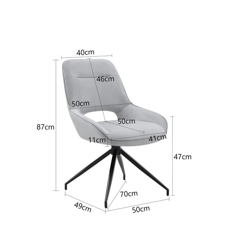Chaise de salle à manger pivotante 360°, accoudoirs, patins réglables antidérapants, 50x50x87 cm, Gris clair