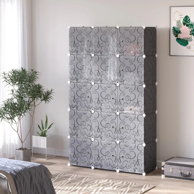 HOMCOM Kledingkast in Blokdesign, 2 Grote en 9 Kleine Blokken, Kunststof, Metaal, 111L x 47B x 183H cm, Zwart+Wit