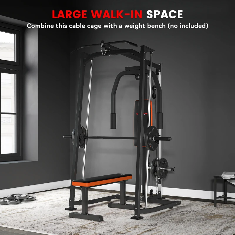 SPORTNOW 3-in-1 Smith Machine with Dual Cable Pulley System, Chest Press Station, 17-Level Squat Rack and Barbell Bar