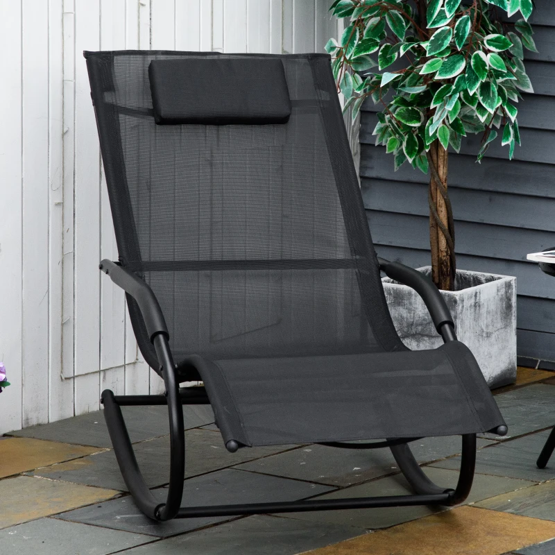 Outsunny Chaise longue à bascule rocking chair ergonomique avec tétière accoudoirs métal galvanisé textilène 62l x 150P