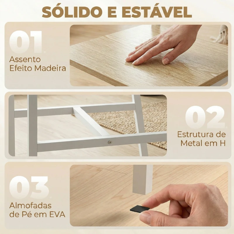 HOMCOM Conjunto de 2 Cadeiras de Jantar Cadeiras de Cozinha Modernas com Encosto Inclinado Estrutura Metálica 36x47x88,3 cm Madeira e Branco