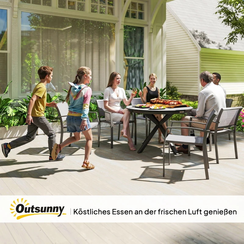 Outsunny Tuintafel Ø118cm, weerbestendige balkontafel van aluminium, bijzettafel met gekruiste poten en lattenontwerp, zwart
