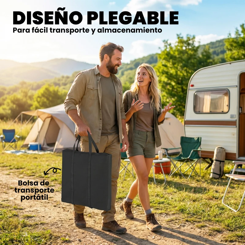 Outsunny Mesa Plegable Camping con Fregadero Grifo Altura Regulable Cubo Plegable Ranuras Regla y Bolsa de Transporte