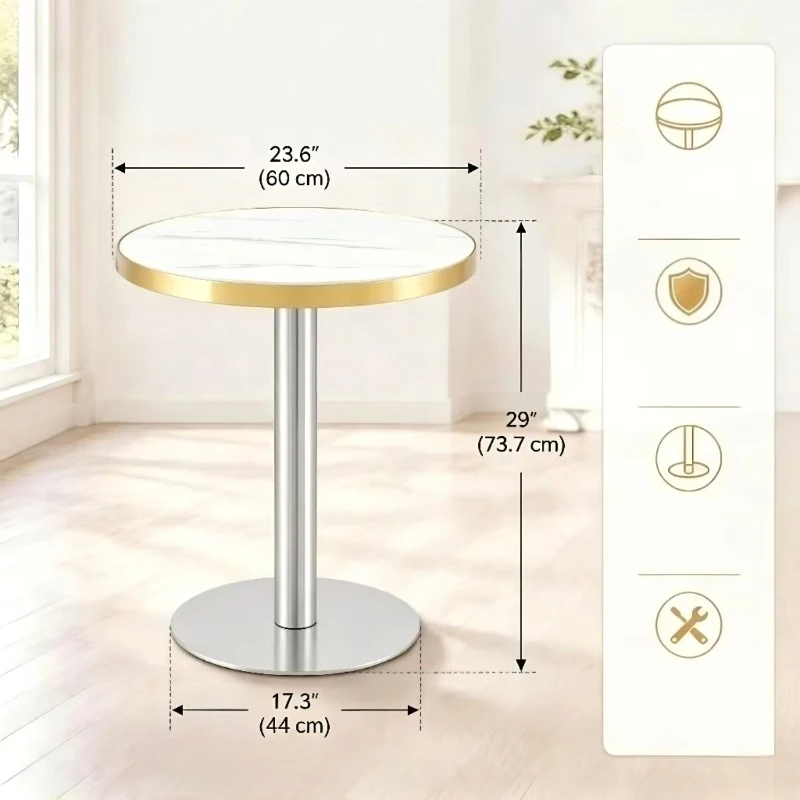 Table d'appoint ronde, plateau anti-rayures facile à nettoyer, 60x60x74 cm, Blanc